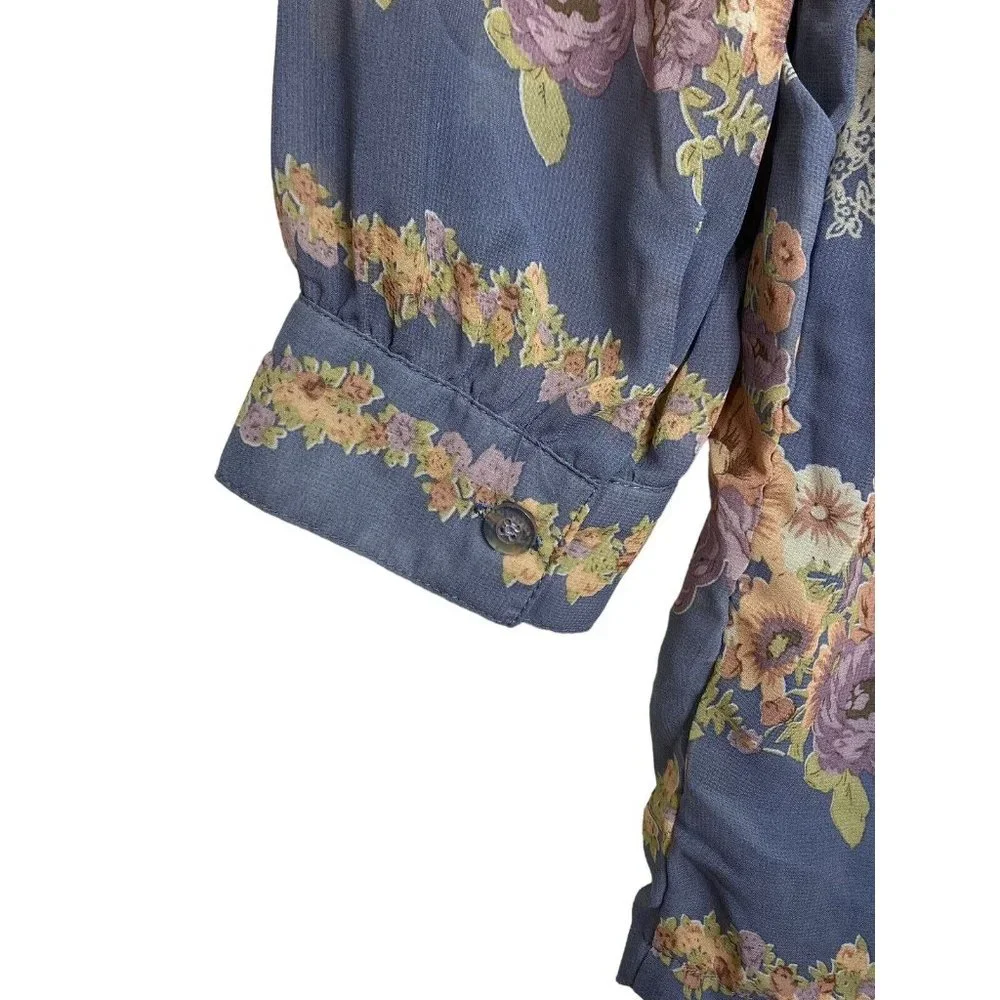 The Hanger Floral Romper Size Medium Baby Blue Long Sleeve Pockets Floral Shorts